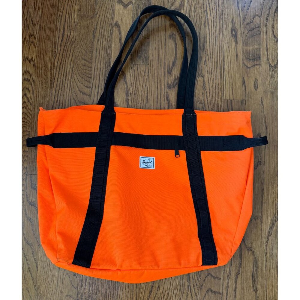 Herschel Supply Co. Neon Orange Tote Bag With Black Straps & Striped Lining
